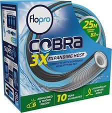 Flopro Cobra 25m Expanding Garden Hose Set Armoured Thorn Proof No Kink Nozzle