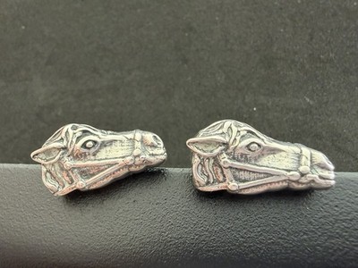 R. Collins Horse Head Silver Bullet Back Cufflinks Signed Vintage 1 Inch