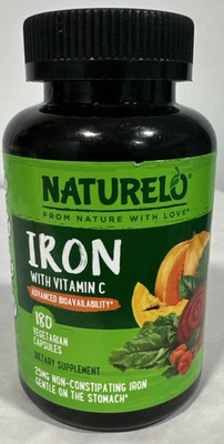 Naturelo Iron with Vitamin C - 180 veg capsules exp 10/2026