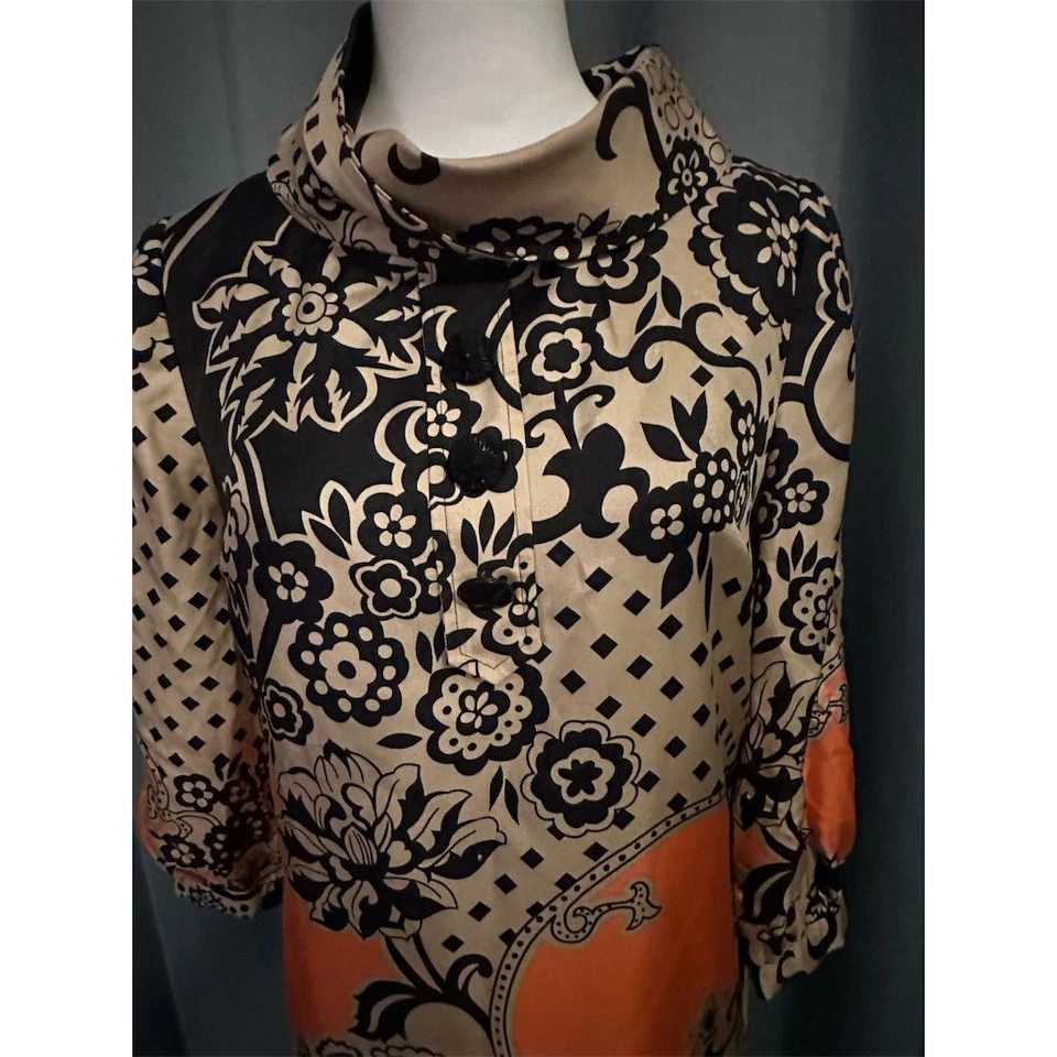 Tibi Women's Size 6 Standard Silk Midi Dress Black Orange Floral Party Cocktail - Image 2 of 4