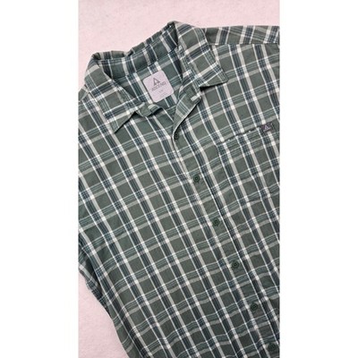 Ascend Men's Plaid Button Down Shirt Green White Blue Short Sleeve Size Large