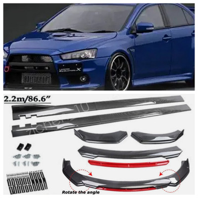 Front Bumper Lip Splitter Side Skirts Carbon Style For Mitsubishi Lancer