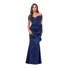 XSCAPE Women's Off-Shoulder Sweetheart Taffeta Navy Gown Size 8 NWT