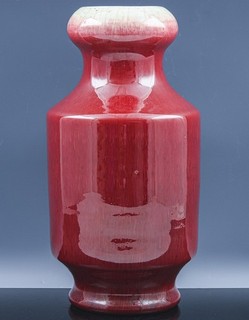 LARGE ANTIQUE CHINESE LANGYAO RED & WHITE FLAMBE CRACKLE GLAZED PORCELAIN VASE