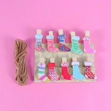 10 Pcs Christmas Photo Clips Wooden Boots Shape Pegs with Hemp String for Notes