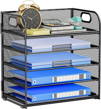 Paper Organizer Letter Tray with Handle, 5-Tier Stackable Desk Organizer with Me