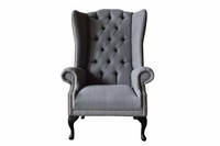 Ohrensessel Chesterfield Sofa Couch Polster 1 Sitzer Grau Sessel Textil