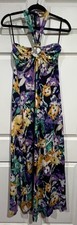 What’s Hot Women’s Medium Floral Halter Tie Maxi Dress Made In USA Silky Soft