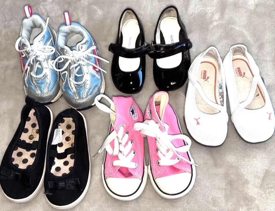 Lot of 5 Little Girls Shoes Size 5 and 5.5 NIke Puma Converse Nordstrom