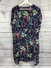 Marks & Spencer Dress Size 18 Navy Blue Floral V Neck Short Sleeves Lined