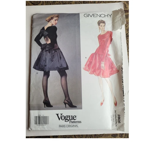 Motivo da cucire vintage anni 90 per abito da cocktail Givenchy taglia 6 10 Vogue 2806 G