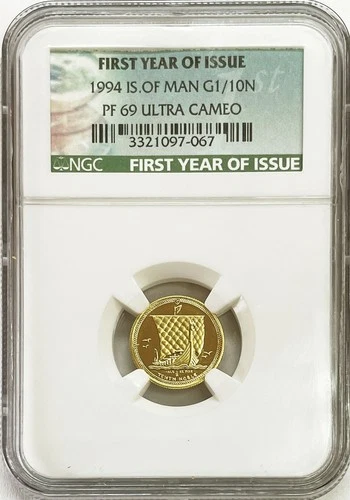 1994 GOLD ISLE OF MAN 1/10 oz NOBLE PROOF COIN NGC PF 69 UC FIRST YEAR OF ISSUED