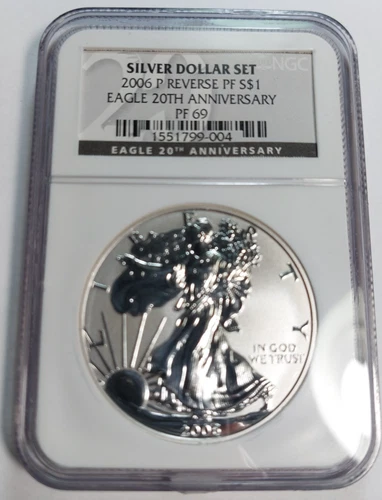 2006-P Reverse Proof American Silver Eagle 20th Anniversary $1 Dollar NGC PF69