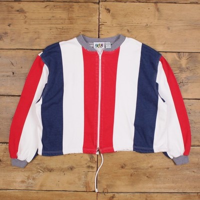 Vintage Class 955 Jersey Jacke M 80er Bomber Cropped gestreift weiß Damen