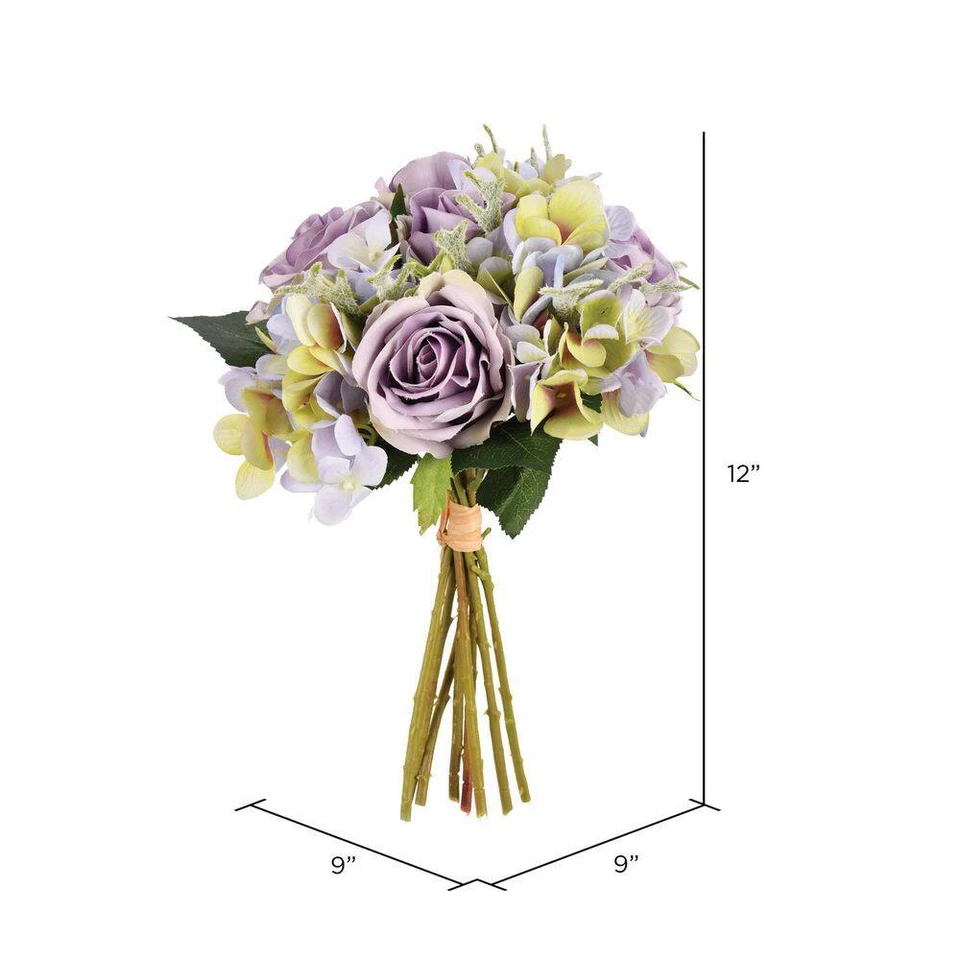 12 pulgadas Arreglos Florales Violeta Artificial Hortensia y Rosa Foto 2 de 4