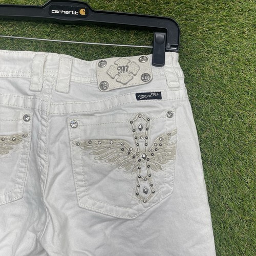 Miss Me Angel Wing Boot Cut Jeans Womens 30 White Distressed Bling 30x33 JP5082 - Picture 11 of 16