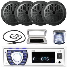 Pyle 1-DIN Bluetooth Marine MP3 Radio W/White Cover, 4x 5.25'' 100W Max Speakers