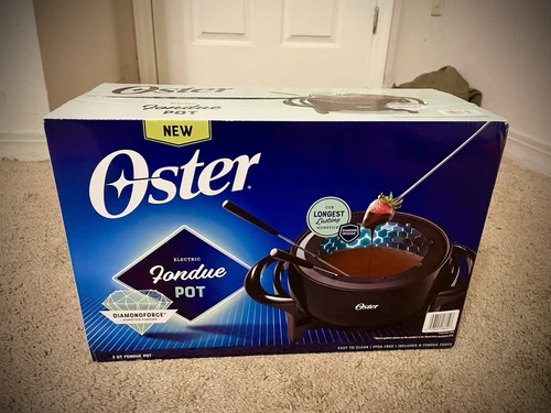 Oster Electric Fondue Pot 3 Qt. Diamond-Infused Stick with 8 Forks - In Box
