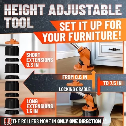 Furniture Lifter Tool with 4 Appliance Rollers 660 Lbs - Furniture Orange - Image 2 of 4