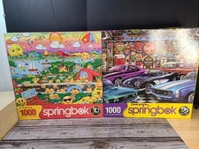 Lot of 2 Springbok 1000 Piece Jigsaw Puzzles - Emoji & Cars Both Missing 1 Piece