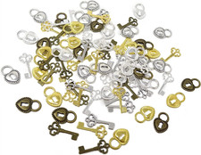 80PCS Tibetan Style Alloy Skeleton Key Heart Lock Charm Set Hollow Heart Key Pad