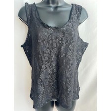 Vintage Cinema Etoile Lace Tank Lingerie Top Scoop Neck Black Witchy Size L Dark