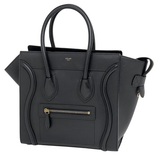 Celine Hand Bag Luggage micro shopper leather Black Women