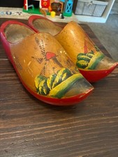 Vintage Holland Dutch Wooden Shoes Hand Painted Souvenir Clogs Pair