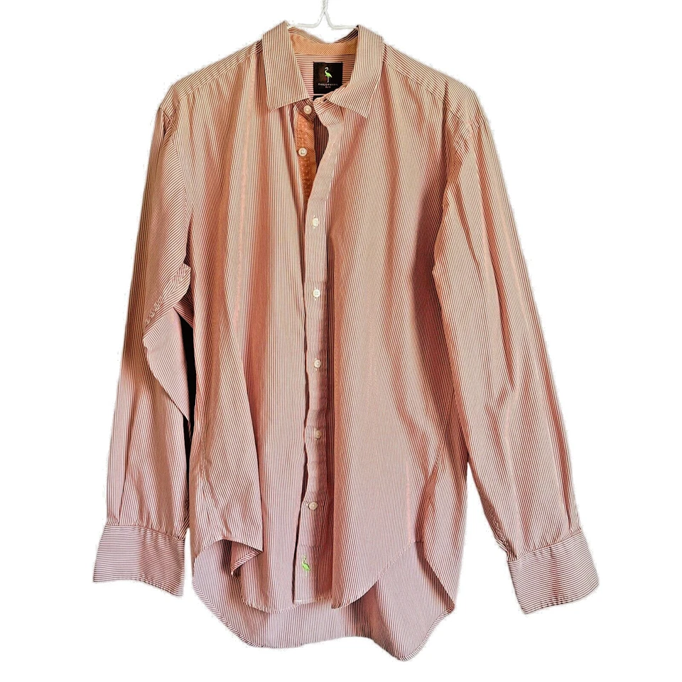 Tailorbyrd Shirt Mens Medium Burnt Orange Striped Button Down Long Sleeve - Image 2 of 4