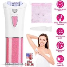 Cordless Women Shaver w/ LED Light for Gentle Hair Removal Eyebrow Tweezers