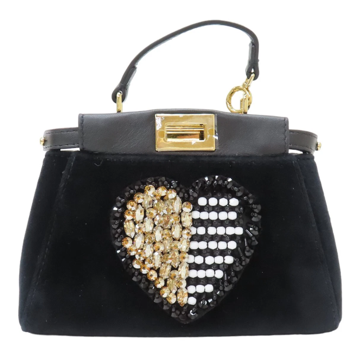 FENDI Beaded Heart Micro Peekaboo Shoulder Handbag Black Velvet 8M0355 |  eBay