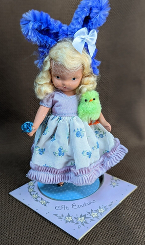 EASTER Decor Handmade with Chenille Chick, Bunny Ears, Vintage Card, & Doll - Picture 14 of 14