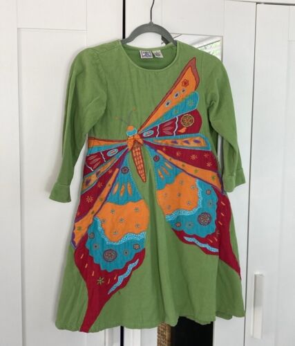 Cotton Kids Y2k Vintage Corduroy Butterfly Dress Sz 8 Pre Owned