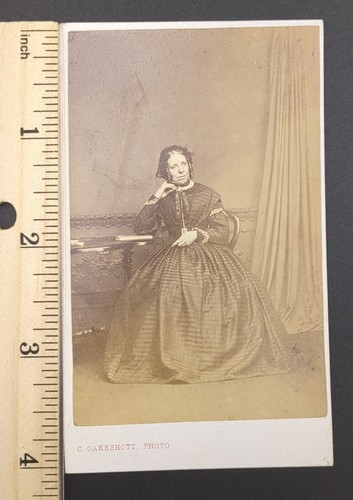 CDV Antique Photo Carte de Visite Older Woman Striped Dress Ryde Isle Wight - Picture 2 of 5