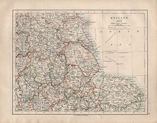 1914 MAP ~ ENGLAND EAST ~ LINCOLN YORK NORFOLK LEICESTER DERBY STAFFORD