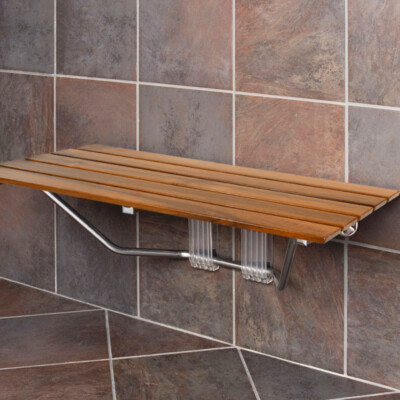 36'' ADA Compliant Shower Seat Teak Wood Folding Bench Wall Mounted Coated Modern