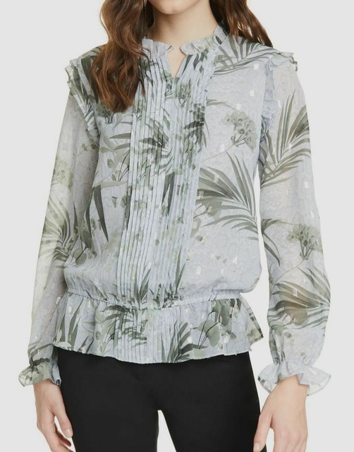 Tibbine Highland Frill Blouse Grey 
