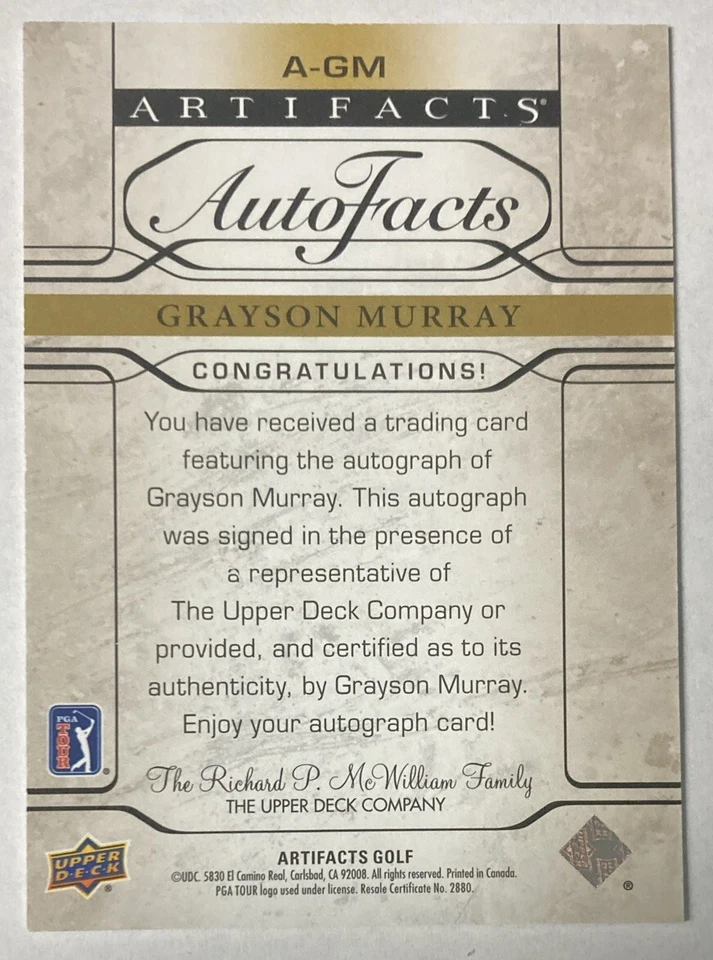 Grayson Murray 2021 Upper Deck Artifacts AutoFacts Rookie Card (5208) - Image 2 of 2