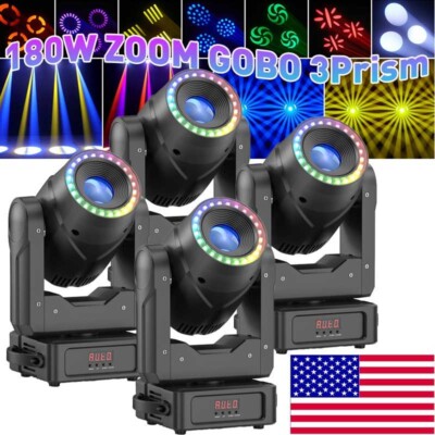 180W ZOOM LED Moving Head Light RGBW Gobo Beam Stage Spot Lighting DJ Disco DMX