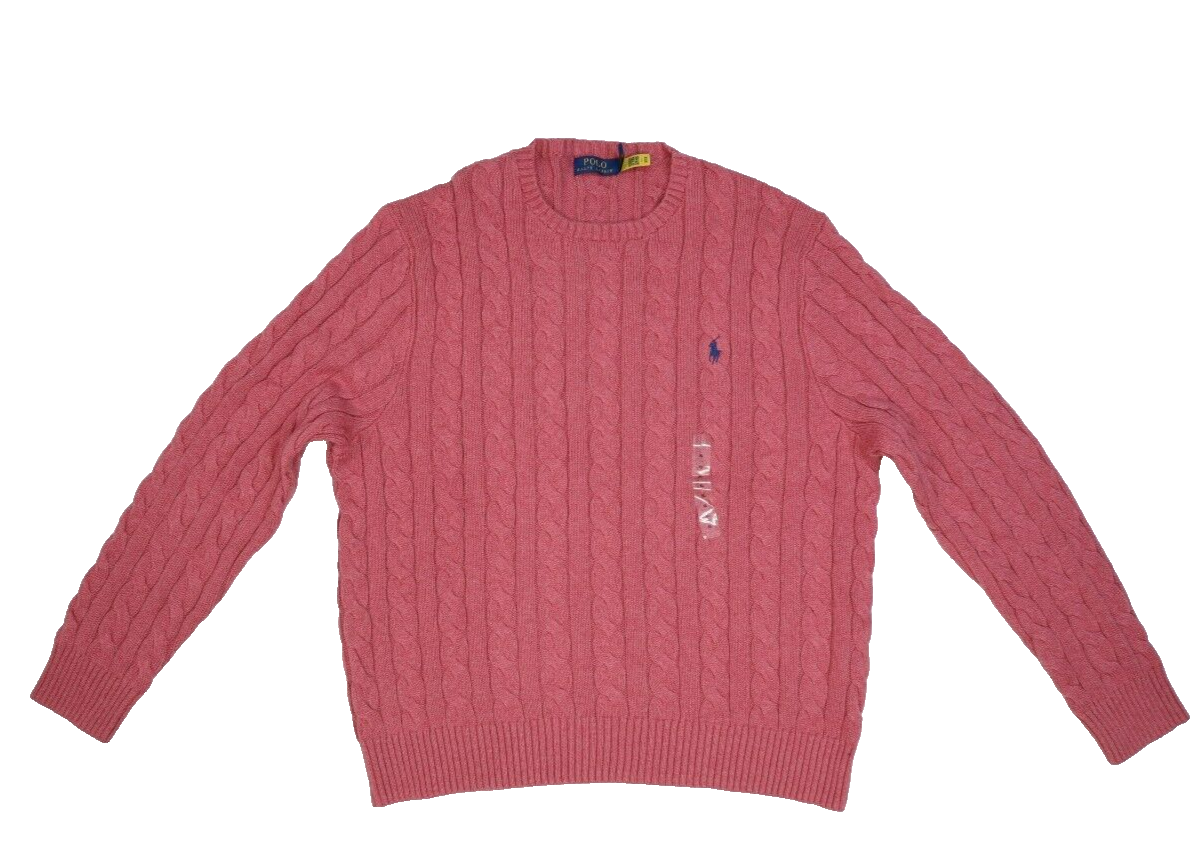 Polo Ralph Lauren Pink Heather Cable Knit Heavyweight Pullover Sweater Mens  XL