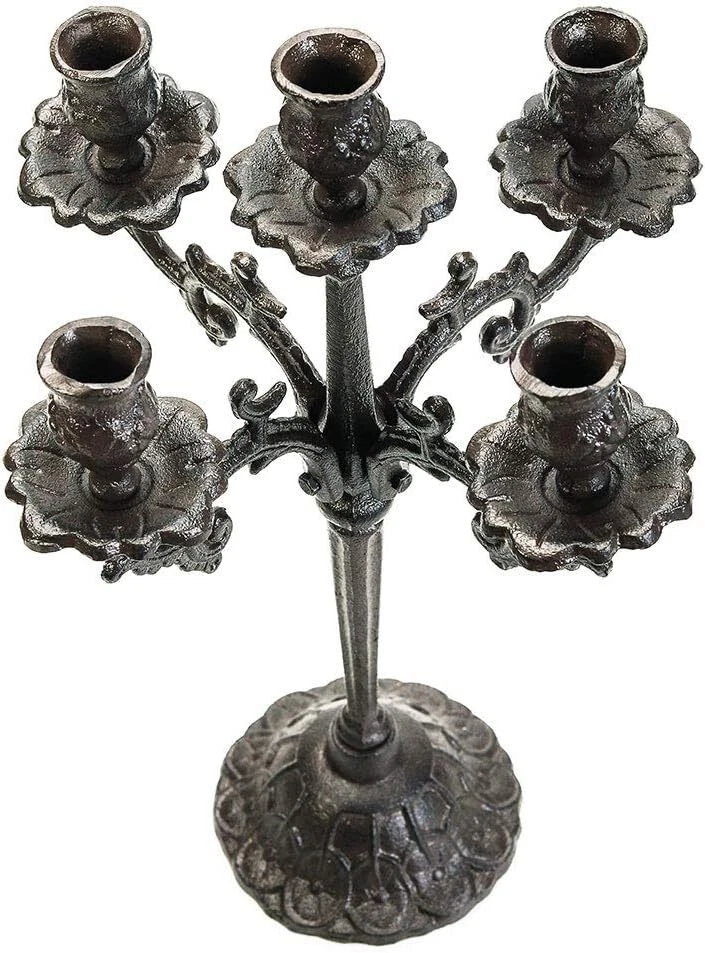 Candelabro de hierro fundido de alta resistencia - Candelabro de 5 brazos de 17 pulgadas de alto - Pilar Foto 3 de 4