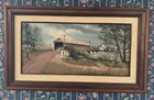 LOOK! RARE Tempera Painting SIGNED Covered Bridge Landscape Vincennes 1910