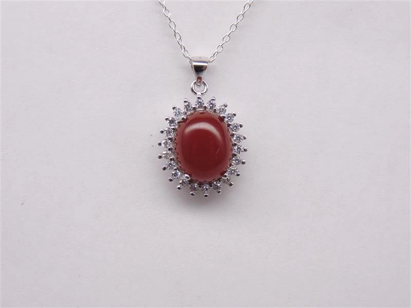 Fantastico Pendente con Rosso Agata 925 Argento Molti Zirconia Alto Collier - Immagine 3 di 3