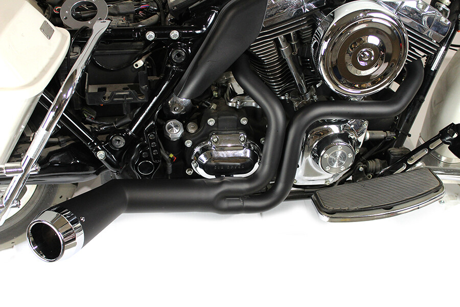 FLT Offset Megaphone 2:1 Exhaust Black with Chrome Tip fits Harley Davidson