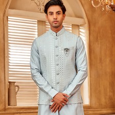3 Pc Indian Wedding Wear Designer Traditional Embroidered Kurta Payjama Jacket
