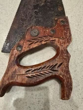 Vintage Warranted Superior Hand Saw Carved Wood Handle 26"