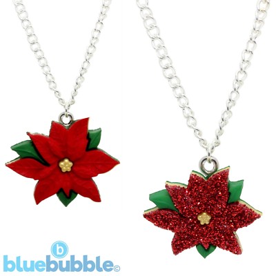 Bluebubble MERRY CHRISTMAS Poinsettia Necklace Kitsch Novelty Funky Festive Fun 