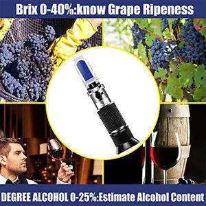 Alcohol Refractometer 0-25% Beer Wine Brix 0-40% Grape Honey Sugar Test Meter 