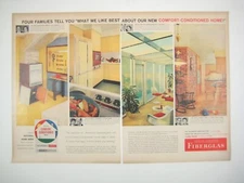 Vintage Owens Corning Fiberglas Air Conditioned Home Print Ad 1950s MCM Design