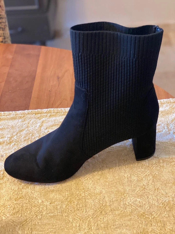 BOTA CALCETÍN ANN TAYLOR TRIXIE GAMUZA NEGRA, TALLA 11 TACÓN 2.75 EXCELENTE ESTADO Foto 3 de 4